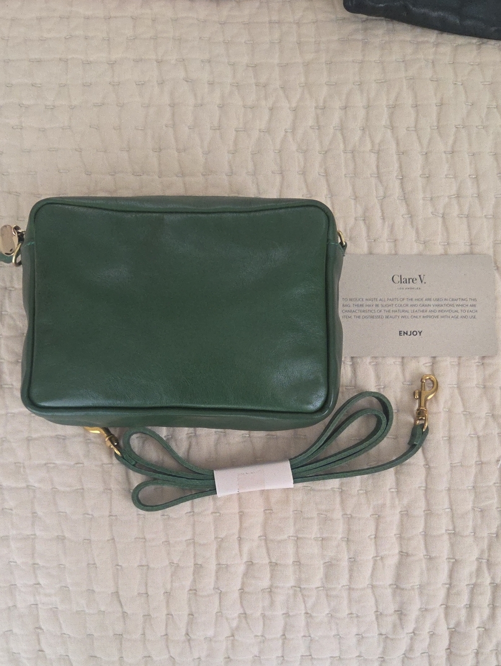 Clare V Evergreen Leather Crossbody with Gold Hardware. NWT.